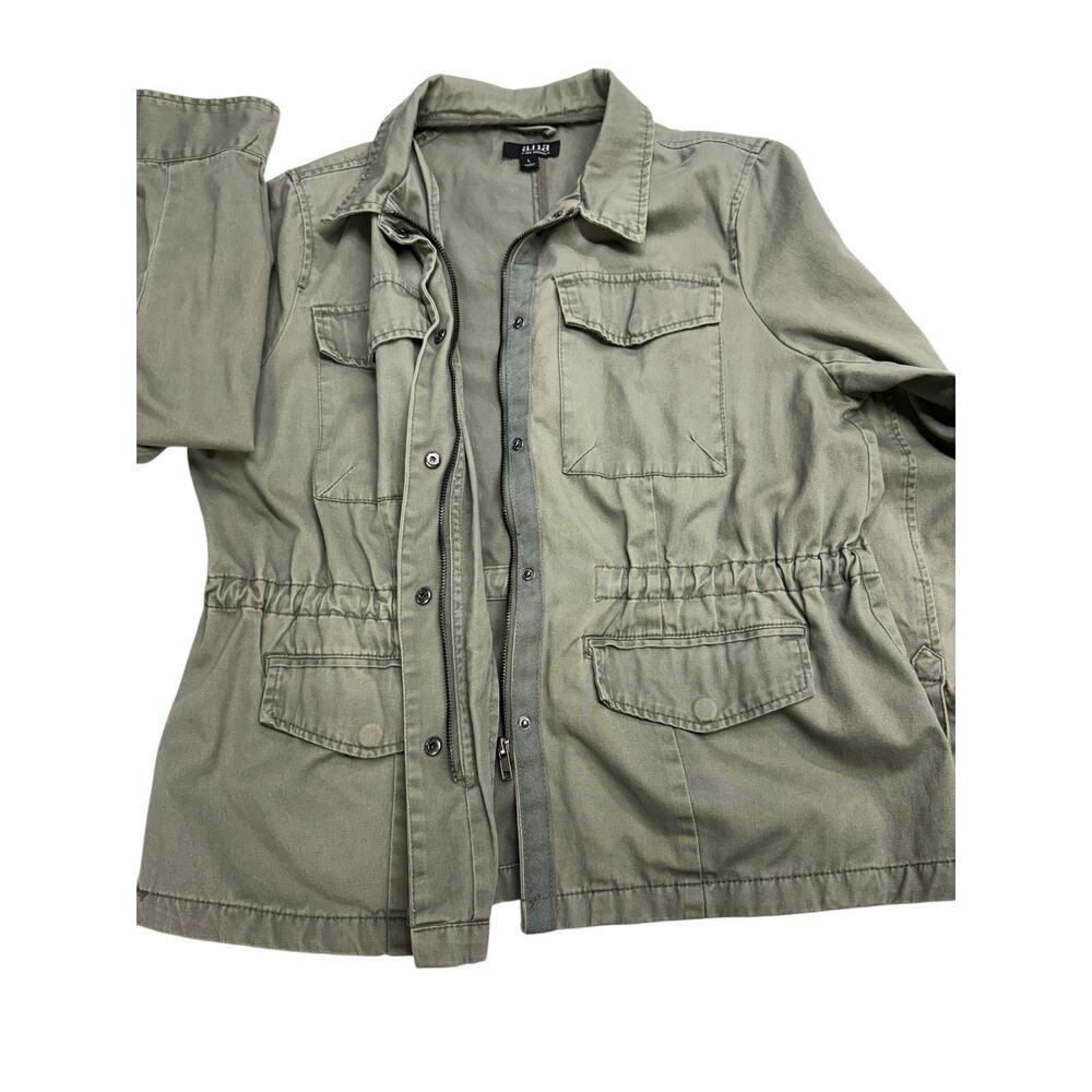 a.n.a. Olive Green Utility Jacket Drawstring Waist Snap Zip Closure Size L - Picture 8 of 11